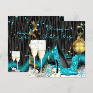 Convite Salão de Festa de Natal com Champagne e Sapatos de