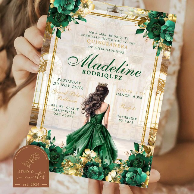 Convite Salão Real Esmeralda Verde Quinceanera (Criador carregado)