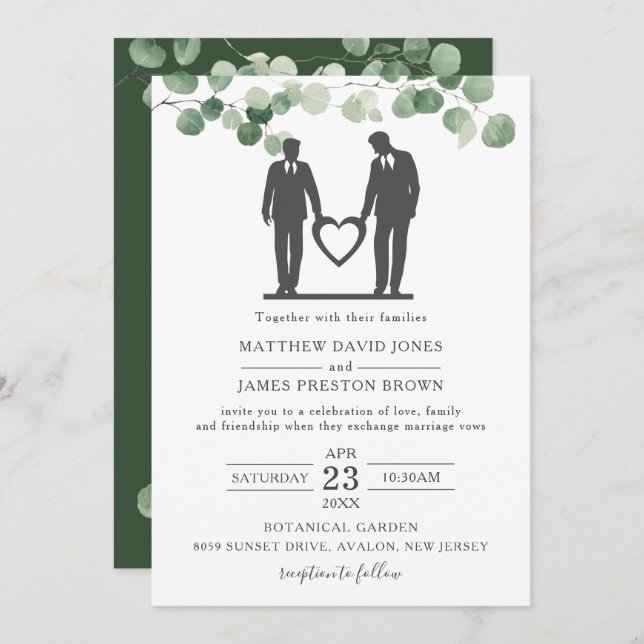 Convite Salas de Casamento de Gay de Eucalyptus Greenery M (Frente/Verso)