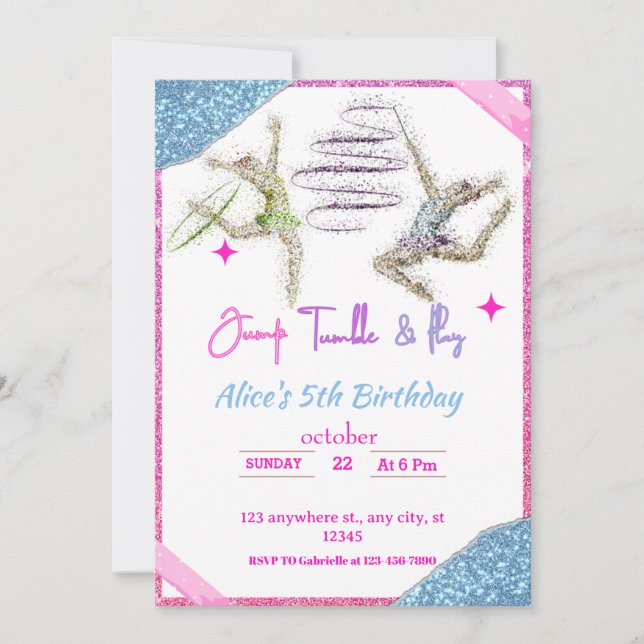 Convite Saltar o Tumble e Jogar a ginástica, que foi um an (Frente)