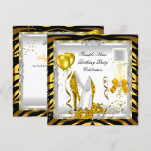 Convite Salto Alto Brilho Dourado Zebra Amarelo Festa de A
