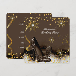 Convite Salto Alto Choc Dourado Marrom Preto Festa de Aniv