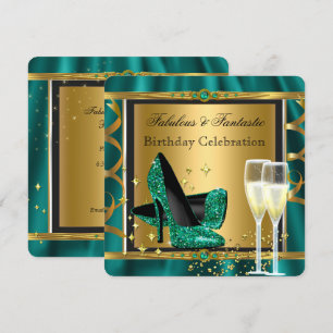 Convite Salto Alto Fabuloso Dourado Verde Esmeralda Festa