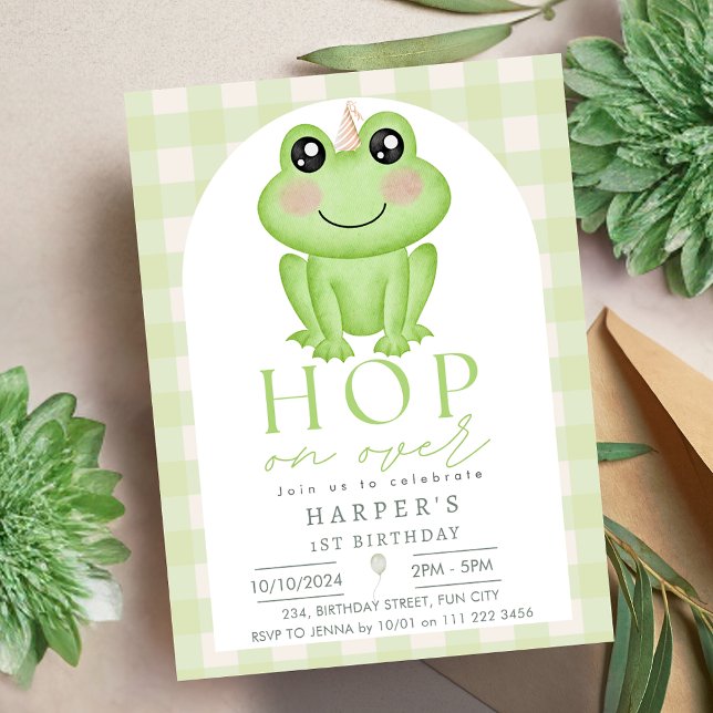Convite Salto De Sapo De Aquarela Sobre O Aniversário Gela (Watercolor Frog Hop On Over Cute Birthday Invitation)