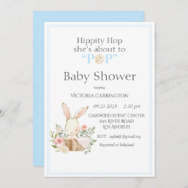 Convite Salto Hippity Bunny Blue Modern Chá de fraldas