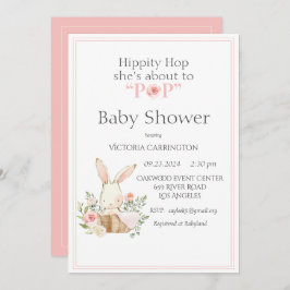 Convite Salto Hippity Bunny Pink Modern Chá de fraldas