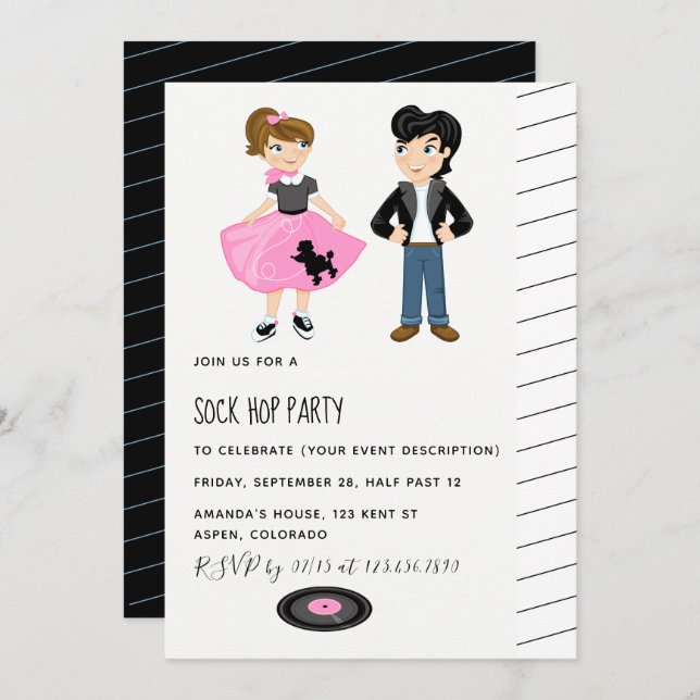 Convite Salto Kids Rock and Roll Retro Party (Frente/Verso)