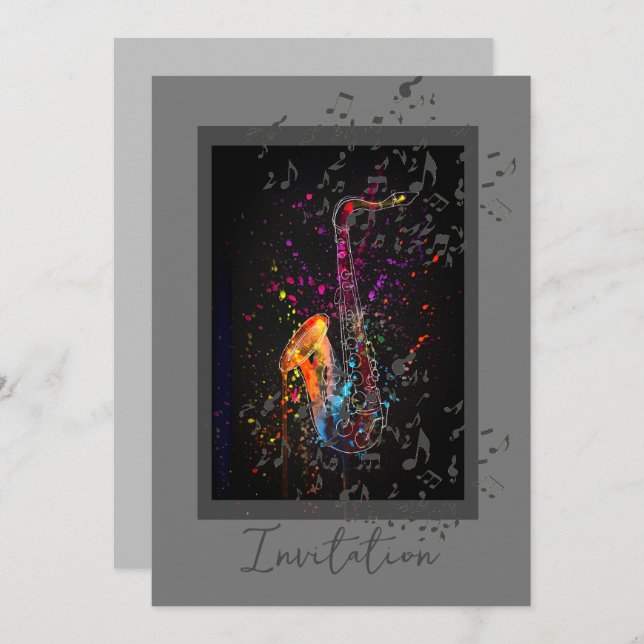 Convite Salto Saxofônico E Notas De Música (Frente/Verso)