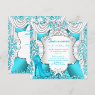 Convite Saltos Altos Aqua Teal Princesa Quinceanera 15 Ano