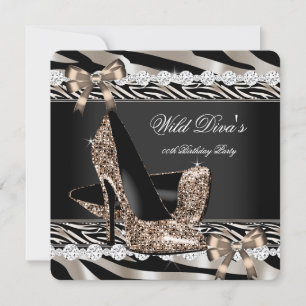 Convite Saltos Altos Bege Zebra Wild Diva Festa de Anivers