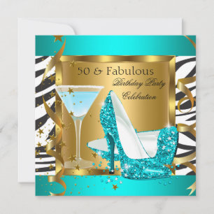Convite Saltos Altos Brilhantes Turquesa Fabulosos 50 Zebr