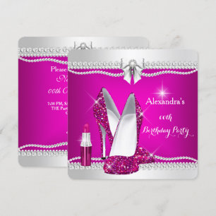 Convite Saltos Altos Brilho Elegante Rosa Batom Glamour