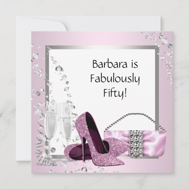 Convite Saltos Altos de Champanhe para Mulheres Rosa e Pre (Frente)