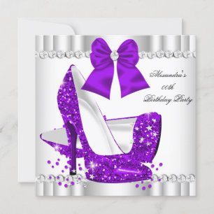 Convite Saltos Altos Elegantes Brilho Roxo Glamour Brancos