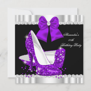 Convite Saltos Altos Elegantes de Brilho Roxo Glamour