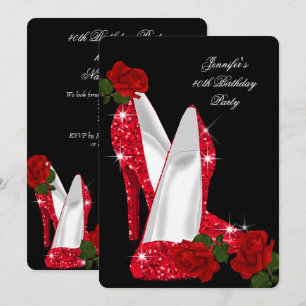 Convite Saltos Altos Elegantes Rosa Vermelha Preto Festa d