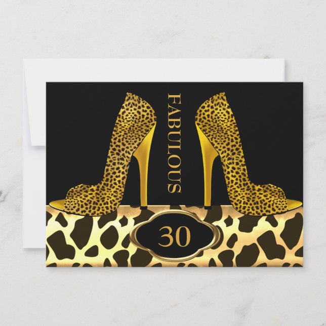 Convite Saltos Altos Fabulosos 30 Leopard Dourado Chita Fe (Frente)