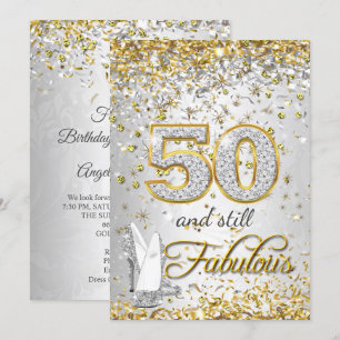 Convite Saltos altos prateados dourados Fabulosos 50 festa