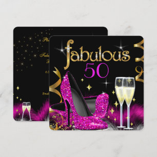 Convite Saltos Altos Rosa Fabuloso 50 Festa Dourado Preto