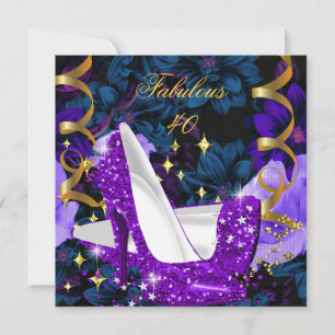 Convite Saltos Altos Roxo Dourado 40 Fabulosos Floral Aniv