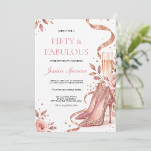 Convite Saltos de Ouro Rosa Champanhe Floral Aniversário