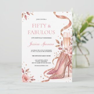 Convite Saltos de Ouro Rosa Champanhe Floral Aniversário