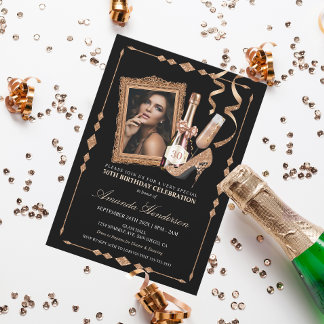 Convite Saltos de Ouro Rosa e Champanhe Aniversário de Mul