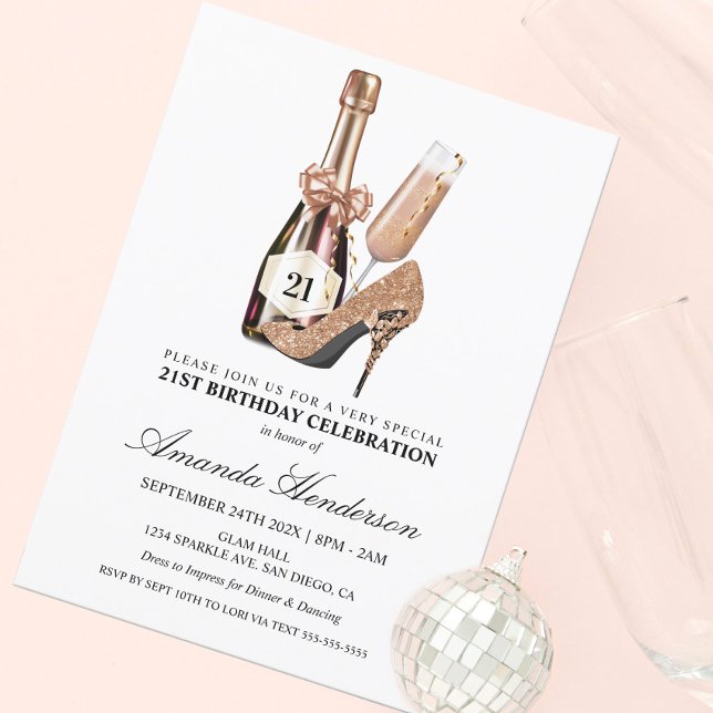 Convite Saltos de Ouro Rosa e Champanhe Aniversário de Mul (Criador carregado)