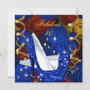 Convite Saltos Dourados Azul Royal Fabulosos 40 Floral Ani