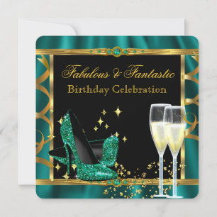 Convite Saltos Fabulosos Verde Esmeralda Dourado Festa de 