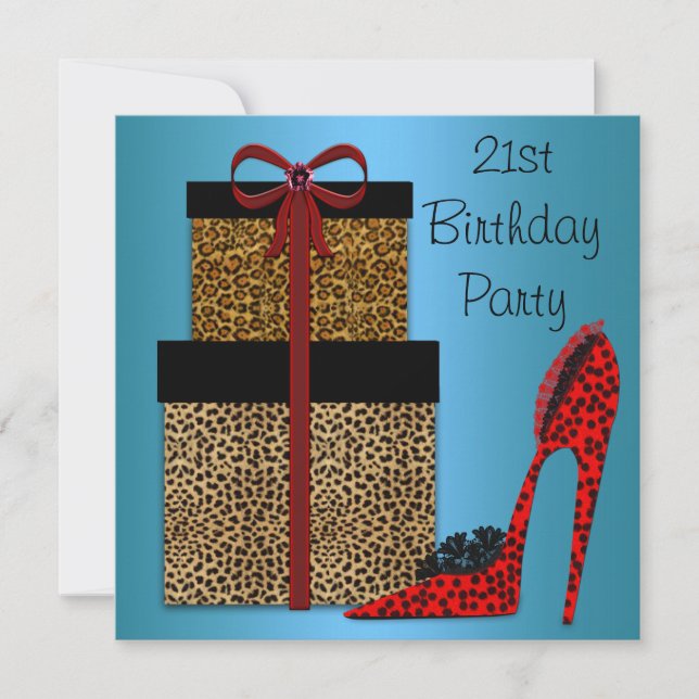 Convite Saltos Leopard High Heels Mulheres Aniversário de  (Frente)
