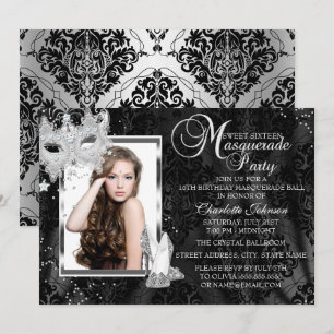 Convite Saltos Máscara Elegante Mascarada Foto Sweet 16