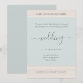 Convite Salva Azul Elegante Casamento Chic De Grãos De Mad