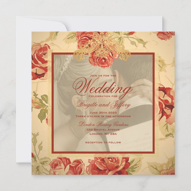 Convite Salva de casamento personalizada de rosa vermelha  (Frente)