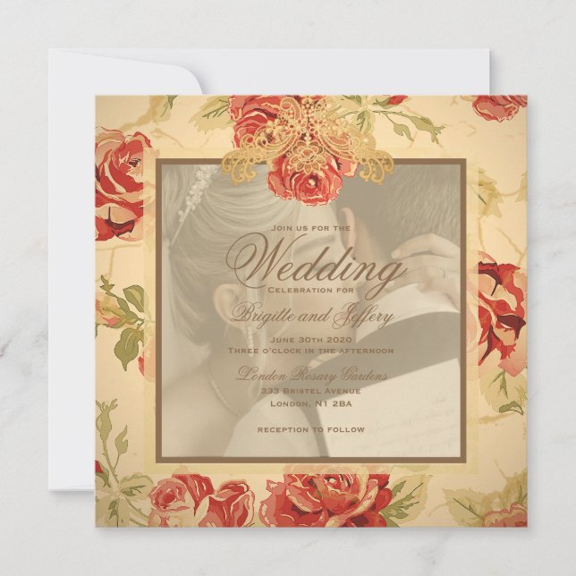 Convite Salva de casamento personalizada de rosa vermelha  (Frente)