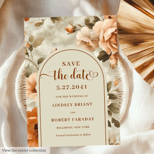 Convite Salvamento Floral Terracota Boho Moderno (Modern Boho Terracotta Olive Floral Save The Date)