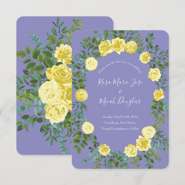 Convite Salvando Data de Casamento em Amarelo Claro e Azul (Frente/Verso)