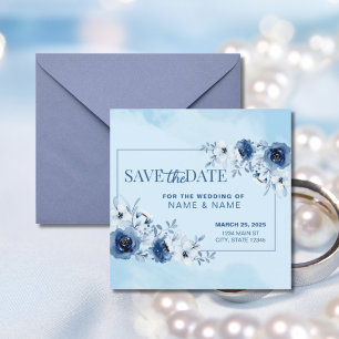 Convite Salvar a Data Azul Dourado Floral