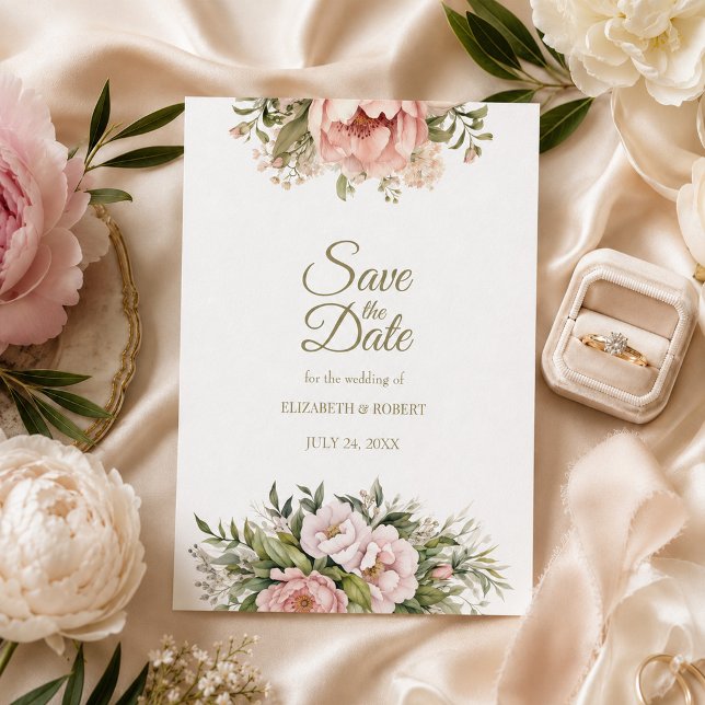 Convite Salvar a Data Blush & Ivory Peony (Blush & Ivory Peony Save the Date Invitation)