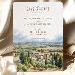 Convite Salvar a data Borgo di Castelvecchio, Itália<br><div class="desc">Anuncie o seu casamento com este cartão de "Salvar a Data", com uma imagem impressionante de Borgo di Castelvecchio, Toscana, Itália. O cartão apresenta uma mistura harmoniosa de matizes suaves, incluindo o verde-oliva, o bege-ouro e o terracota quente. O detalhado trabalho de arte de aquarela captura a essência do campo...</div>