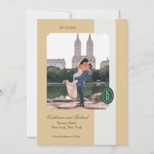 Convite Salvar a data com borda ondulada amarela (Verso)