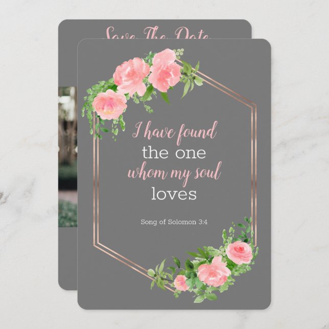 Convite Salvar a data da foto da bíblia floral (Frente/Verso)