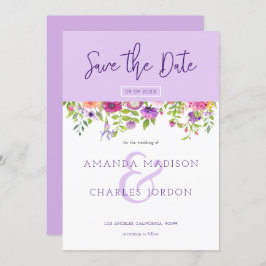 Convite Salvar a data da tipografia moderna e flores color