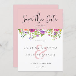 Convite Salvar a data da tipografia moderna e flores color