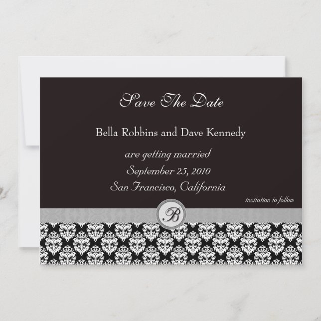 Convite Salvar a data - Damask BlackElegance (Frente)