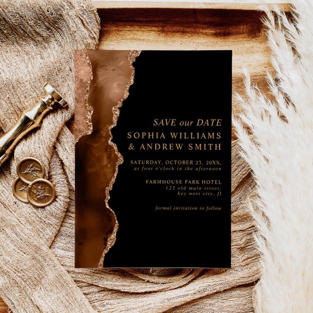 Convite Salvar a Data de Casamento Black & Desert Gold (Criador carregado)