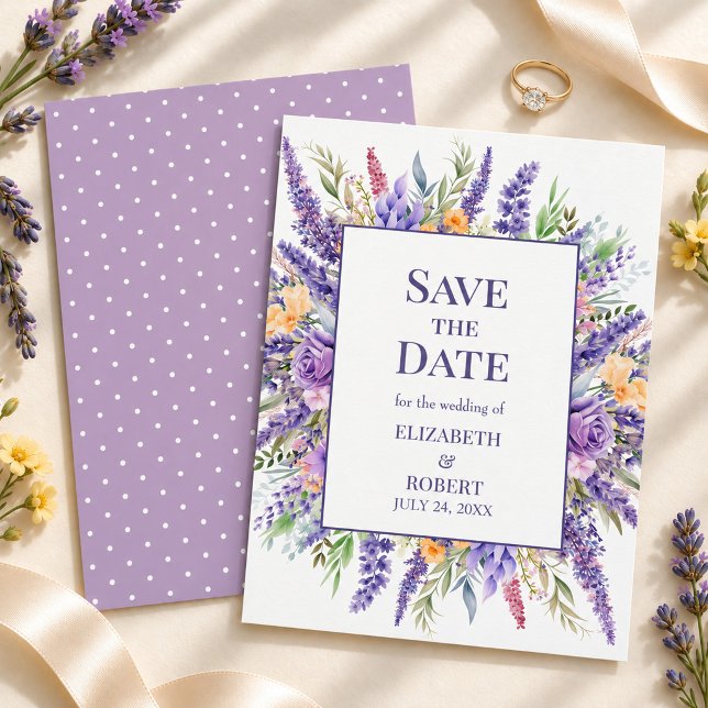 Convite Salvar a Data de Casamento com Flor Silvestre Amar (Lavender Lilac Watercolor Wildflower Save The Date Invitation
)
