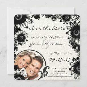 Convite Salvar a Data de Casamento com Flor Vintage Preta