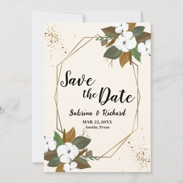 Convite Salvar a Data de Casamento Floral Marrom e Creme (Frente)
