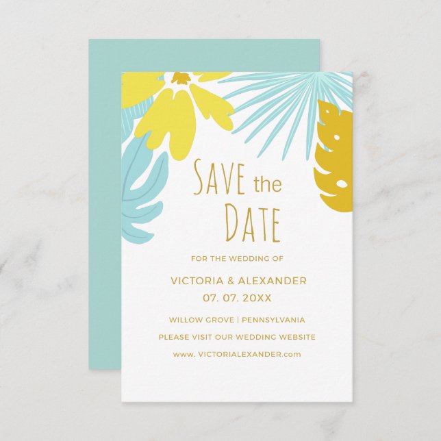 Convite Salvar a data do casamento botânico tropical verde (Frente/Verso)